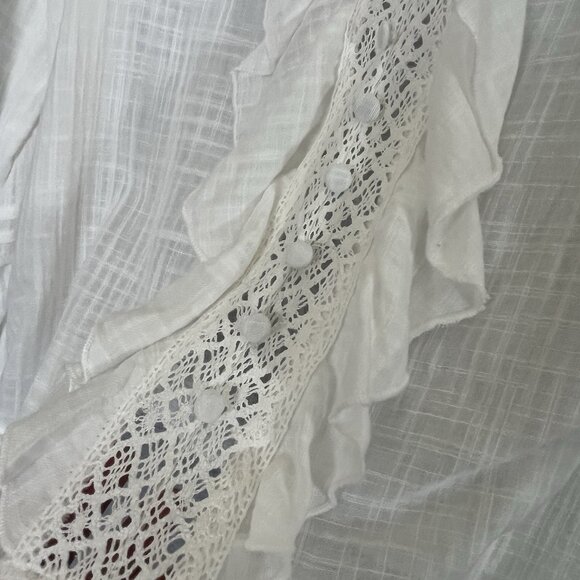 Zara Sheer Gauzy Ruffled Top Large Ivory Puff Sleeve Boho Peasant Fairy Blouse - Picture 4 of 11